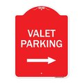 Signmission Designer Series Valet Parking W/ Right Arrow, Red & White Aluminum Sign, 18" x 24", RW-1824-22749 A-DES-RW-1824-22749